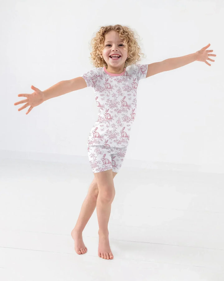 Easter Chinoiserie Toile de Jouy Bamboo Two Piece Short Sleeve Shorts Pajama Set