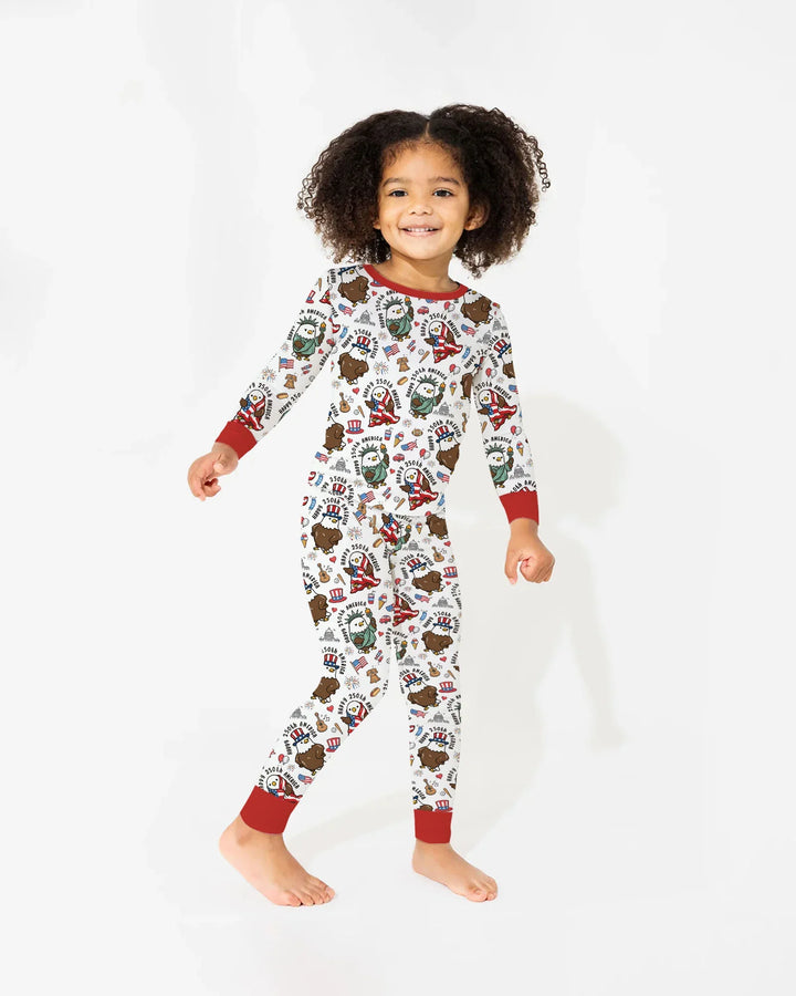 Happy 250th America Cute Patriotic Eagles Family Matching Bamboo Two Piece Long Sleeve Pajama Set