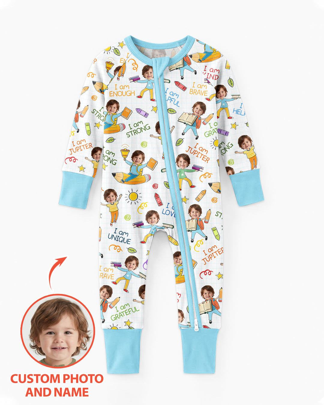 Custom Photo Kid Affirmations I Am Kind Bamboo Convertible Zippy