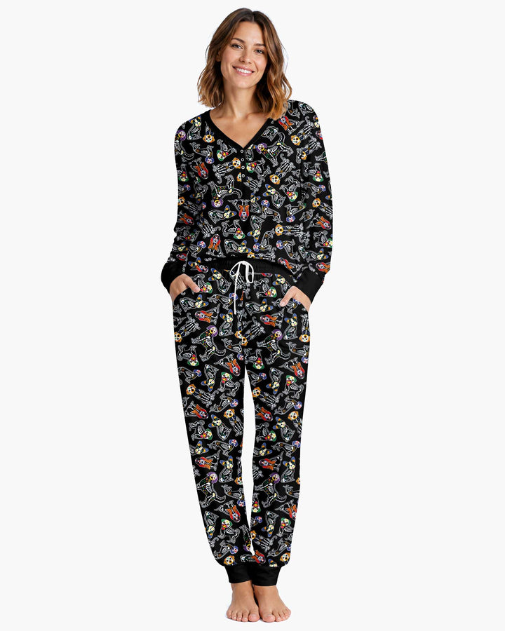 Dia De Los Muertos Doggie Bamboo Women Pajama Set