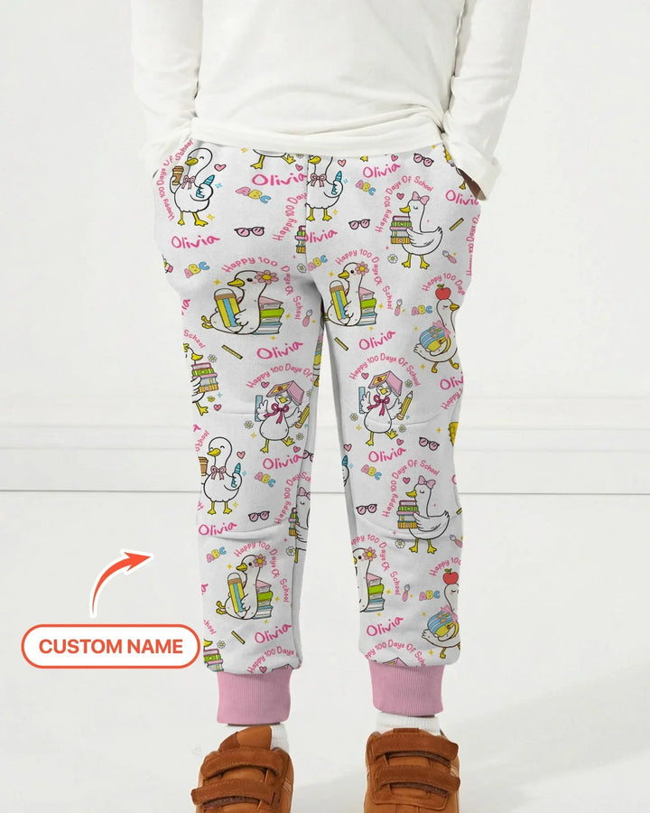 Custom Name Goose Happy 100 Days Of School Bamboo Jogger