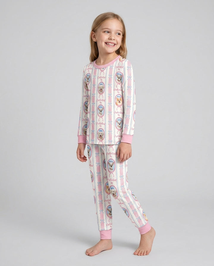 Custom Coquette Pet Photo Little Protector Bamboo Two Piece Long Sleeve Pajama Set