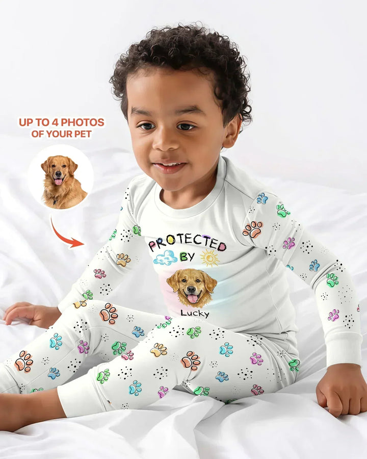 Custom Photo Crayon "Protected By" Bamboo Two Piece Long Sleeve Pajama Set