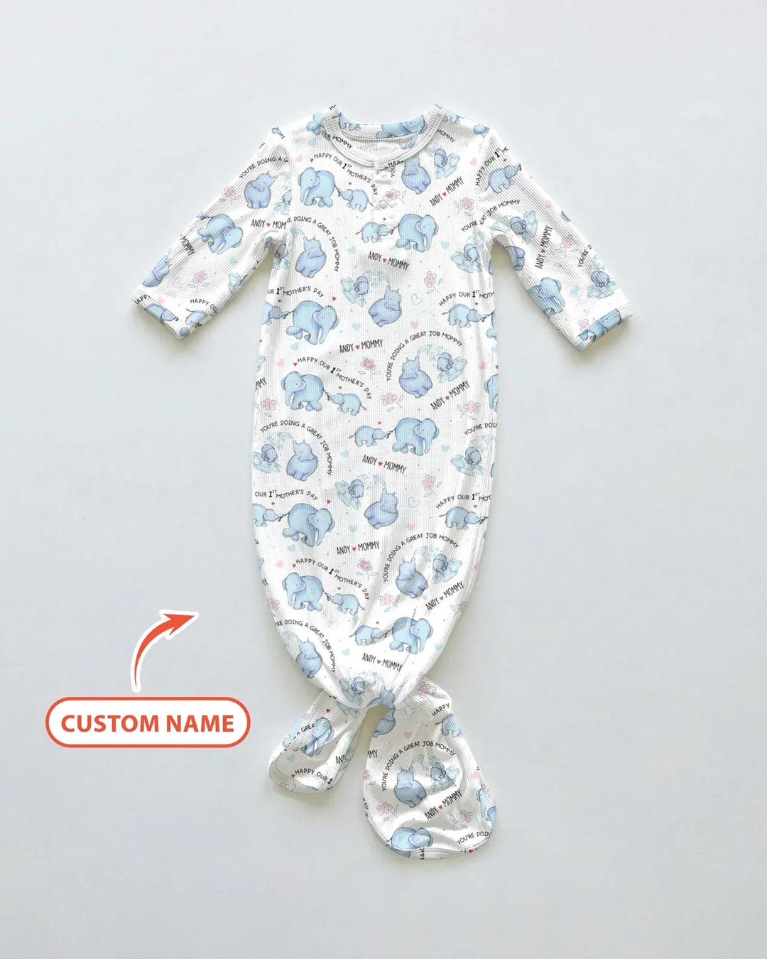 Custom Name Mother & Baby Elephant Bamboo Knot Gown