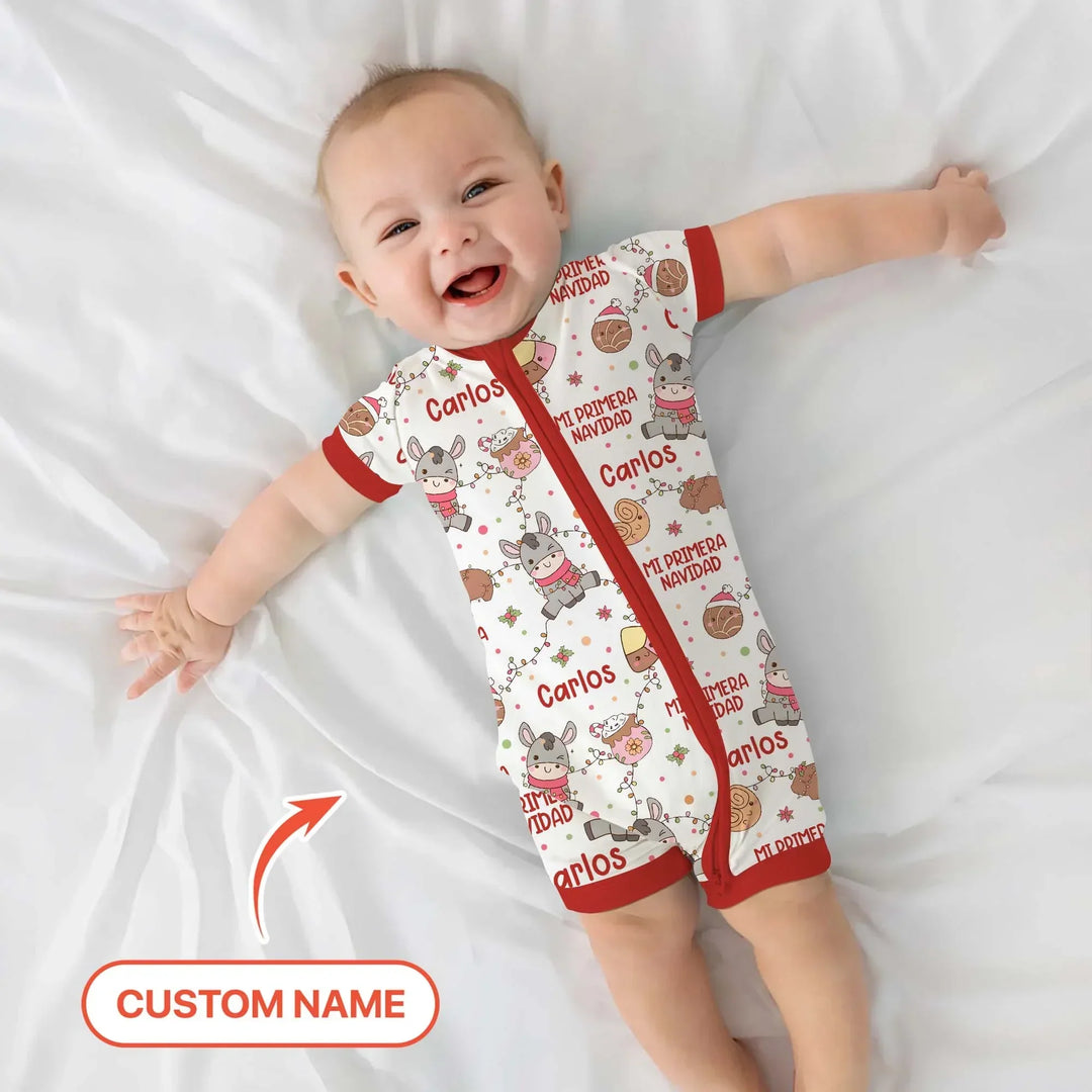 Mi Primera Navidad Custom Name Shorty Zippy , Mi Primera Navidad Custom Name Shorty Zippy - 0-3M