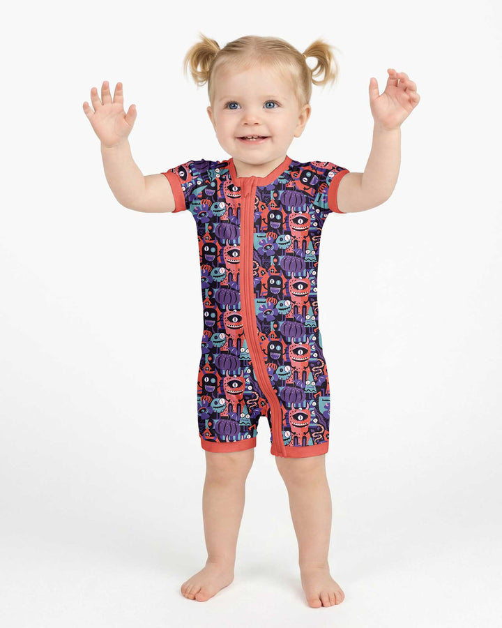 Halloween Multi Eyed Monsters Bamboo Shorty Zippy