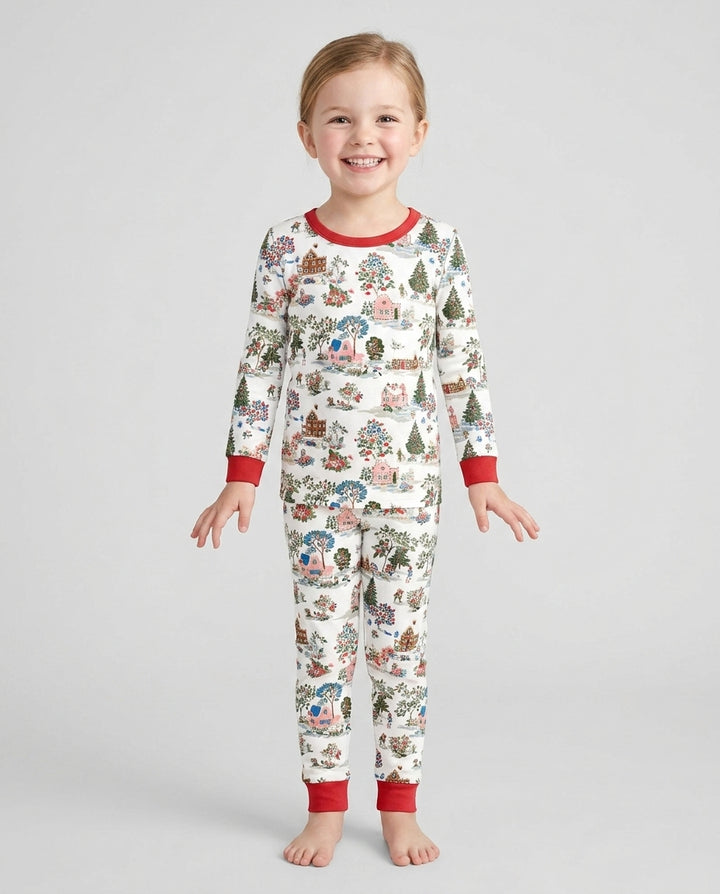 Christmas Village Winter Holiday Bamboo Two Piece Long Sleeve Pajama Set