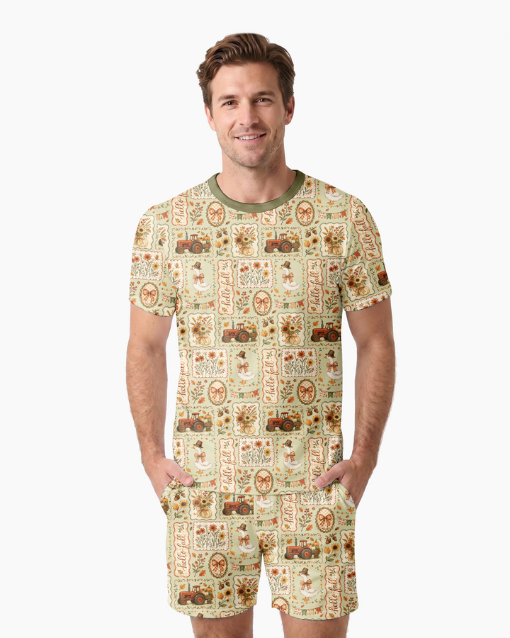 Farmhouse Fall Goose Family Matching Bamboo Men Short Sleeve Short Pajama Set