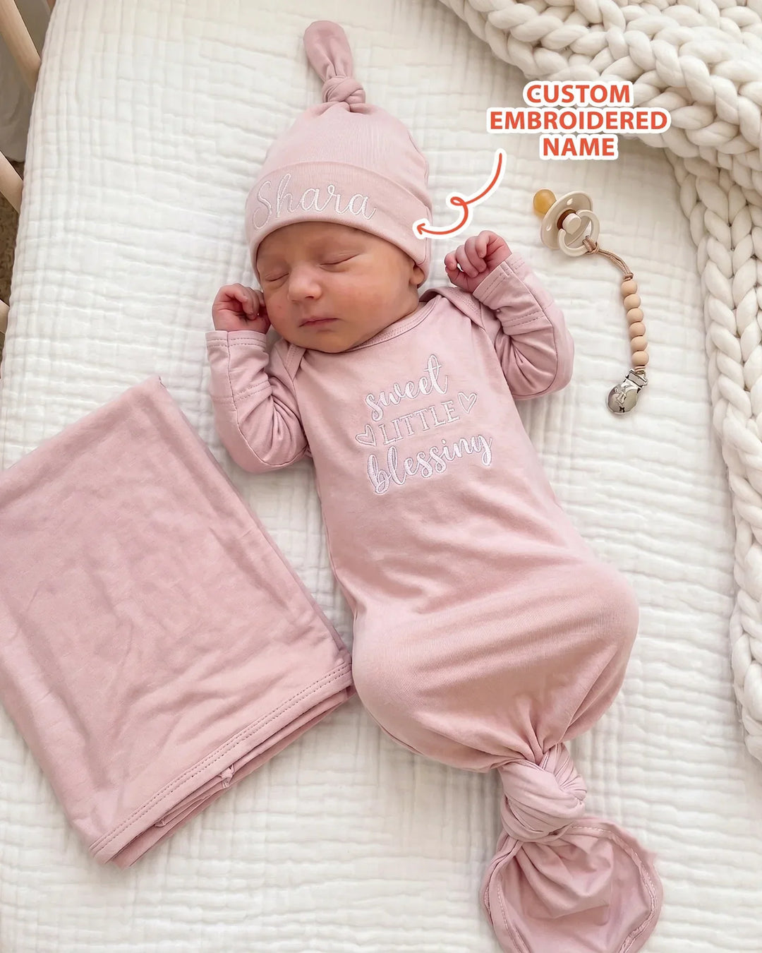 Personalized Little Blessing Embroidered Bamboo Welcome Home Bundle