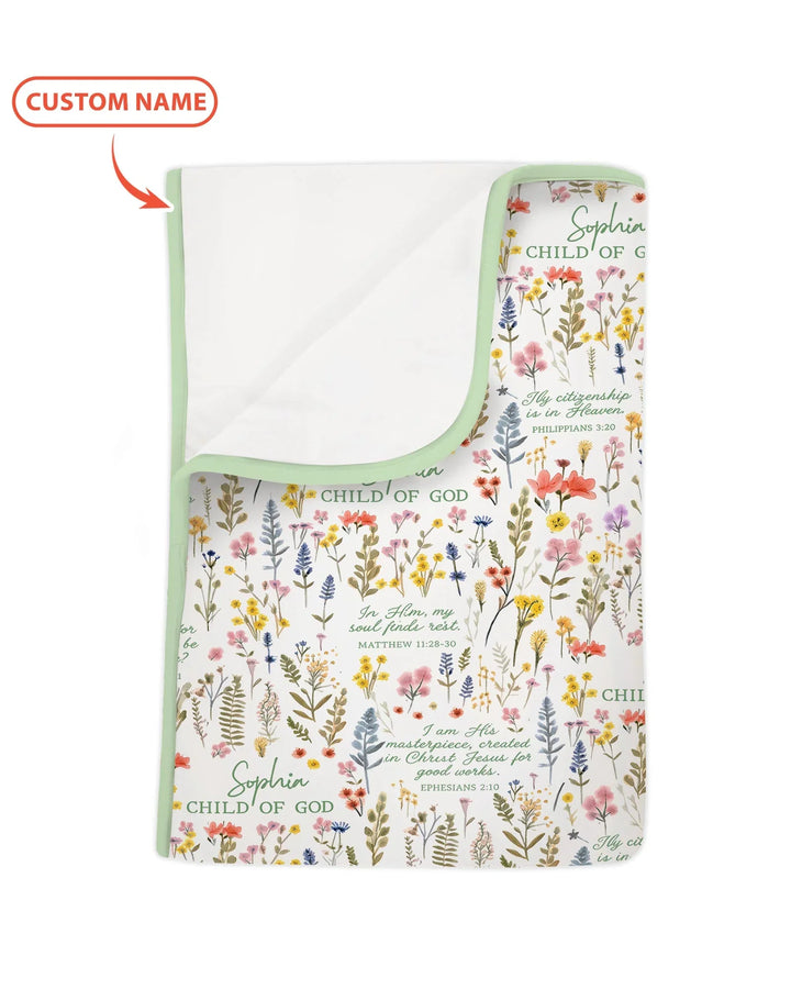 Custom Name Child of God Flower Garden Bamboo Blanket