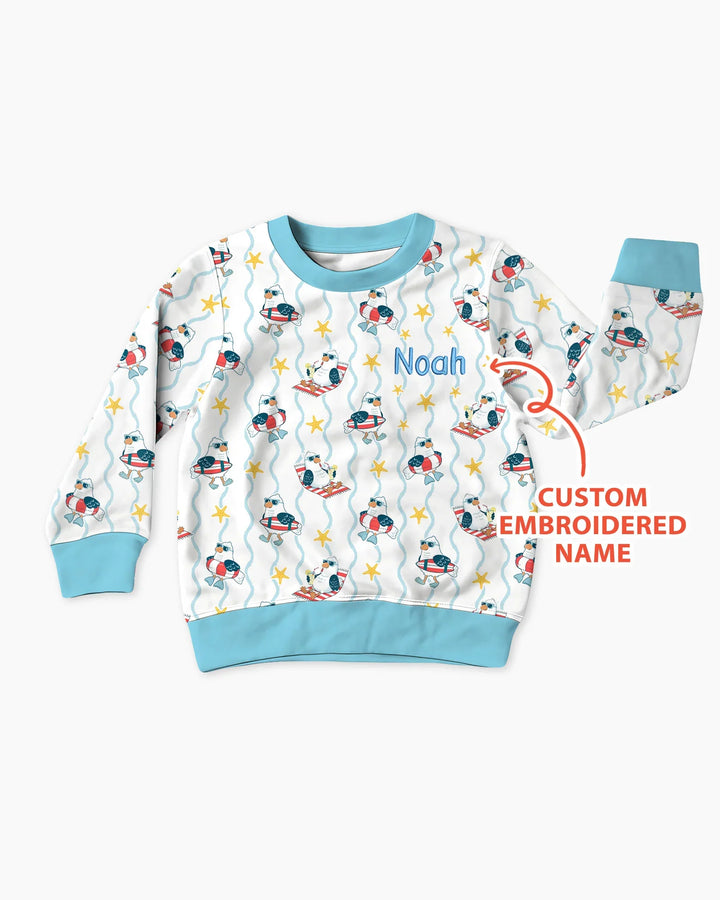 Personalized Embroidered Summer Seagull Baby Bamboo Crewneck Sweatshirt