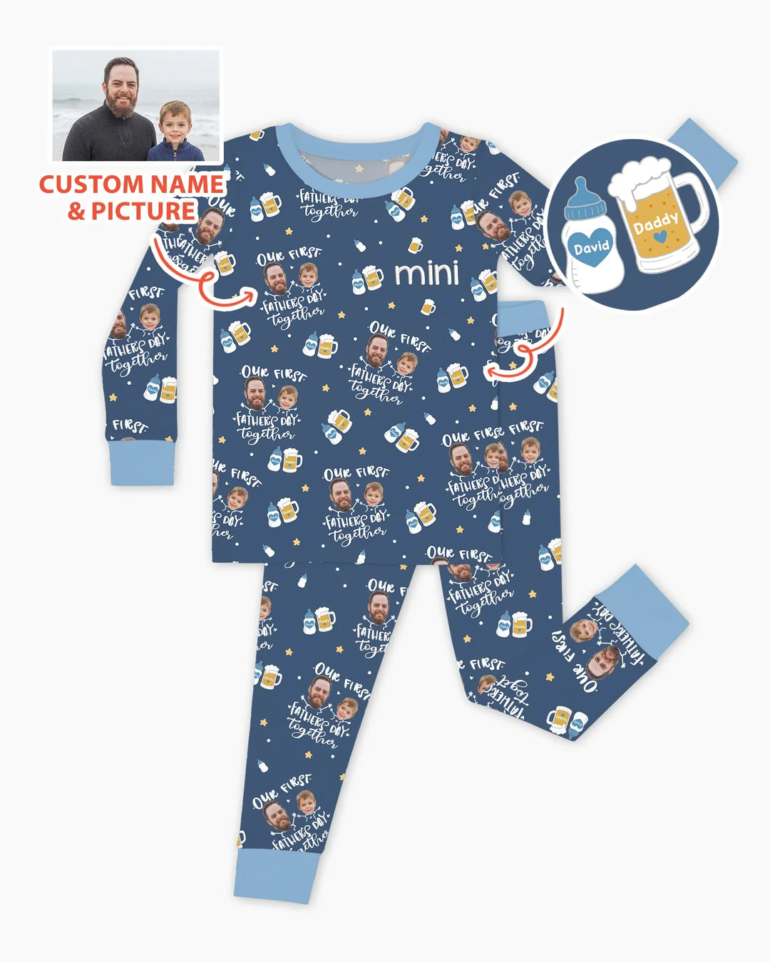 Personalized Embroidered Our First Father's Day Bamboo Two Piece Long Sleeve Pajama Set