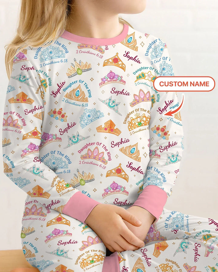 Daughter Of The King Custom Name Bamboo Two Piece Long Sleeve Pajama Set