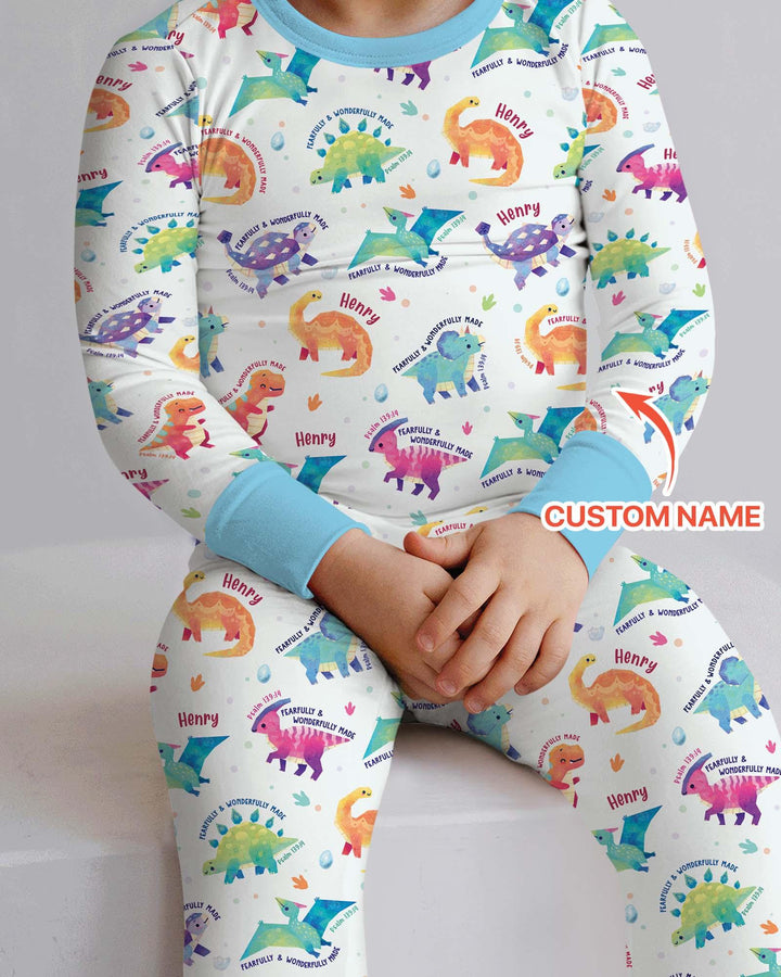Fearfully & Wonderfully Made Custom Name Boy Bamboo Two Piece Long Sleeve Pajama Set