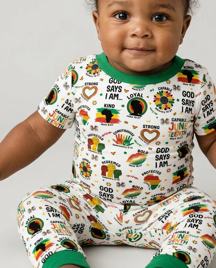 God Says I Am Juneteenth Bamboo Two Piece Short Sleeve Pajama Set