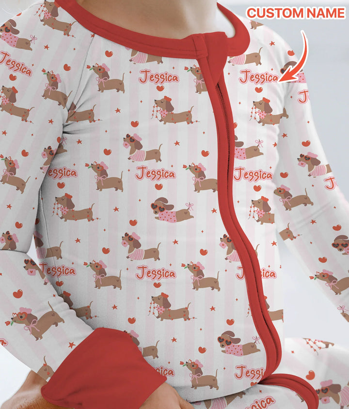 Custom Name Valentine Dachshund Family Matching Bamboo Convertible Zippy