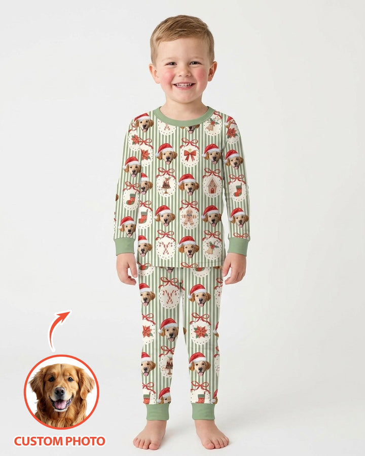 Christmas Paws Custom Photo Bamboo Two Piece Long Sleeve Pajama Set