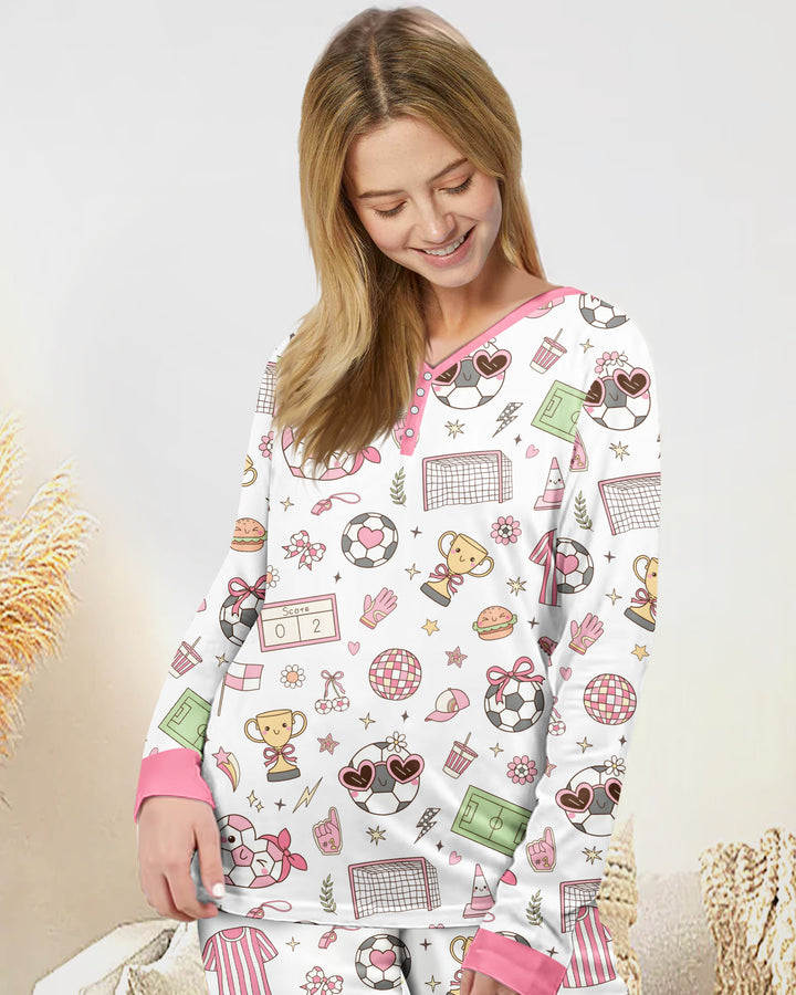 Pink Girly Soccer Coquette Bamboo Women Pajama Set