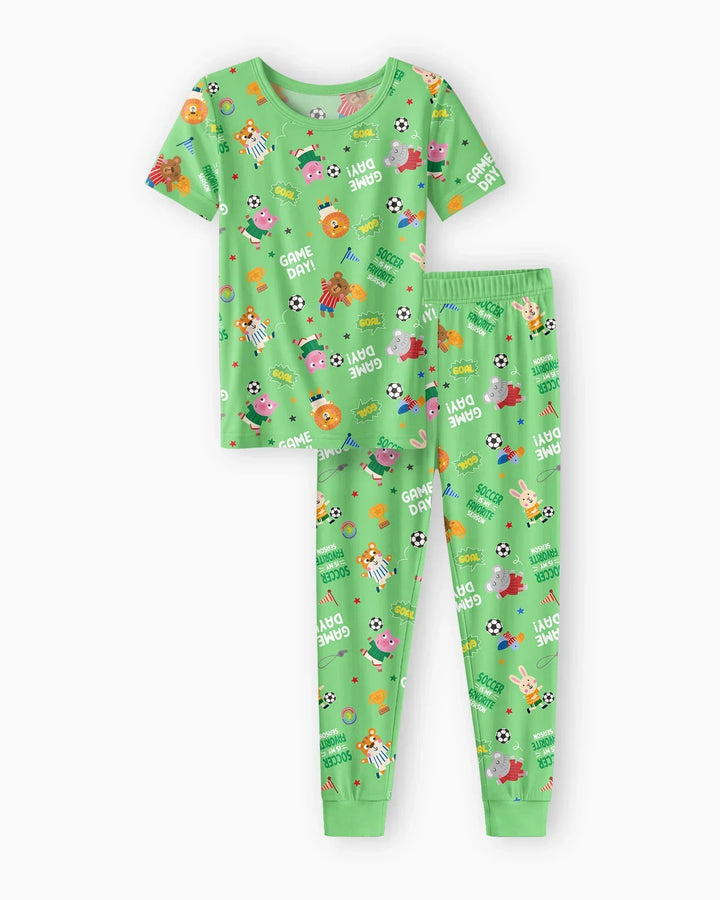 The World Cup Soccer Animals Bamboo Two Piece Short Sleeve Pajama Set