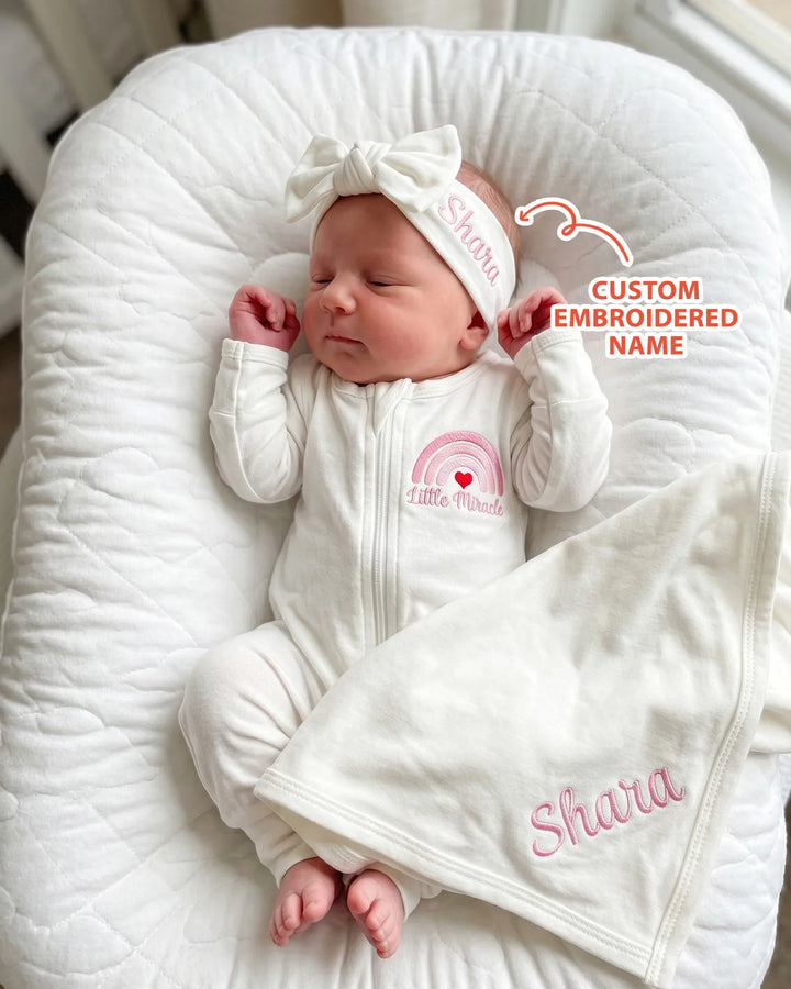 Personalized Little Miracle Pink Embroidered Bamboo Headband