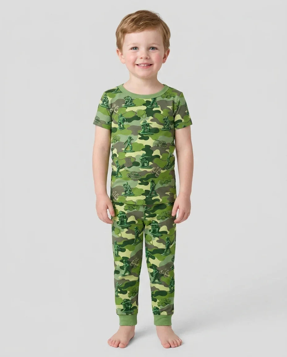 Green Army Men Bamboo Two Piece Short Sleeve Pajama Set
