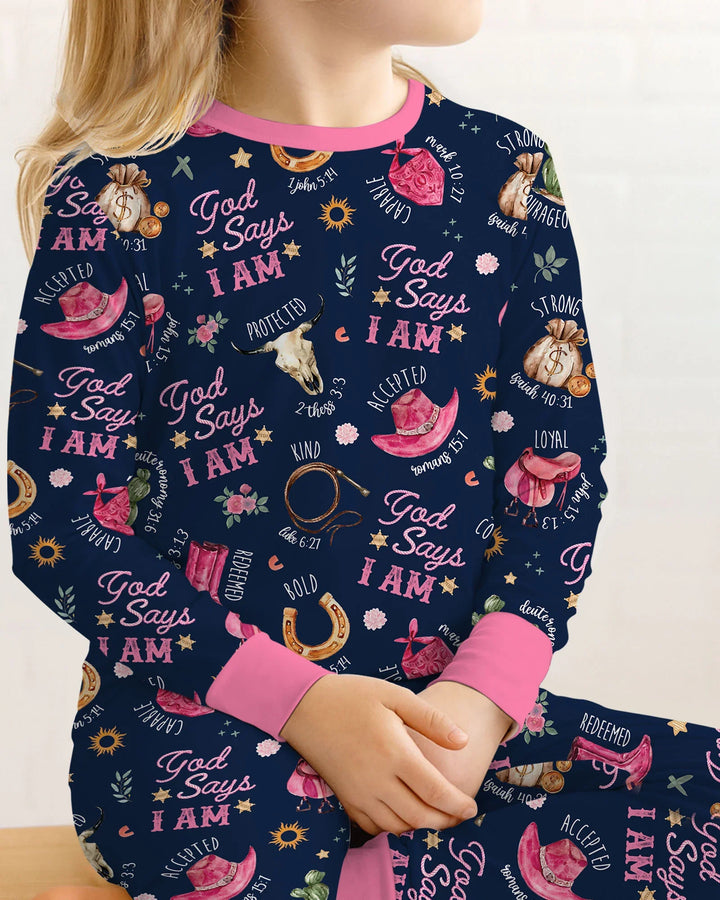 God Says I Am Western Faith Bamboo Two Piece Long Sleeve Pajama Set