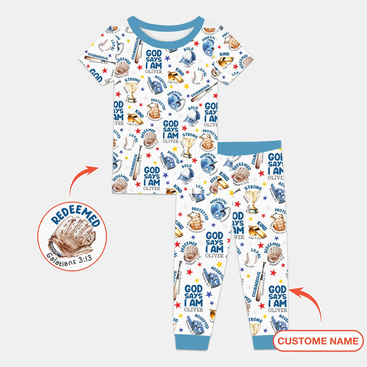 Baseball God Says I Am Custom Name Bamboo Two Piece Short Sleeve Pajama Set