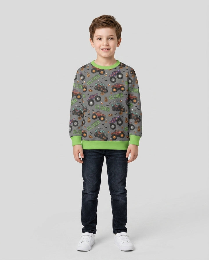 Custom Name Haunted Monster Trucks Bamboo Crewneck Sweatshirt