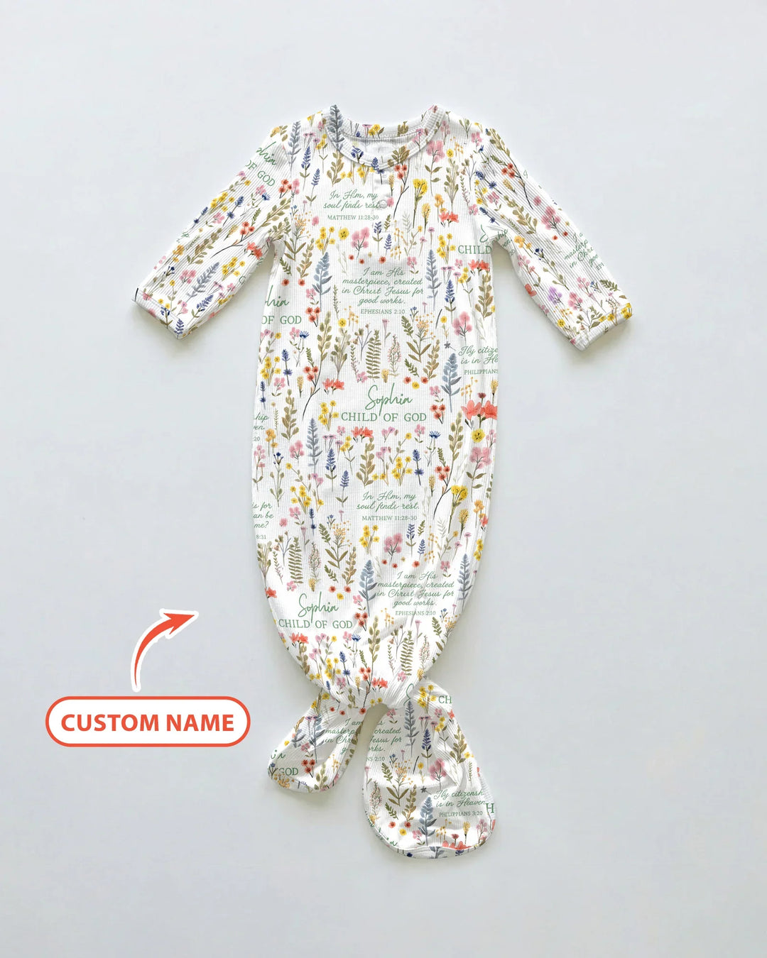 Custom Name Child of God Flower Garden Bamboo Knot Gown