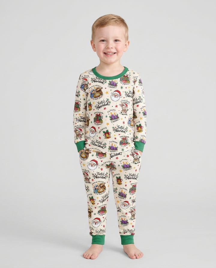 Whimsical Feliz Navidad Christmas Bamboo Two Piece Long Sleeve Pajama Set