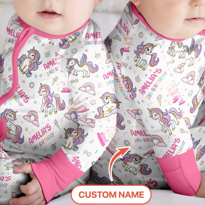 Custom Name Little Unicorn's Birthday Bamboo Convertible Zippy