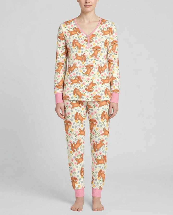 Dachshund Blooms Family Matching Bamboo Women Pajama Set