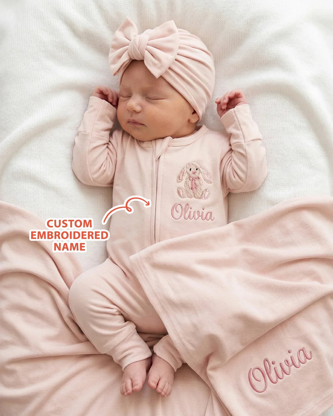 Personalized Bunny Embroidered Bamboo Blanket