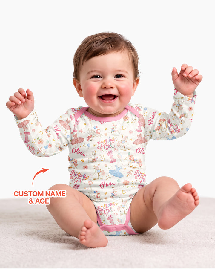 Ballerina Birthday Girl Custom Name & Age Bamboo Bodysuit