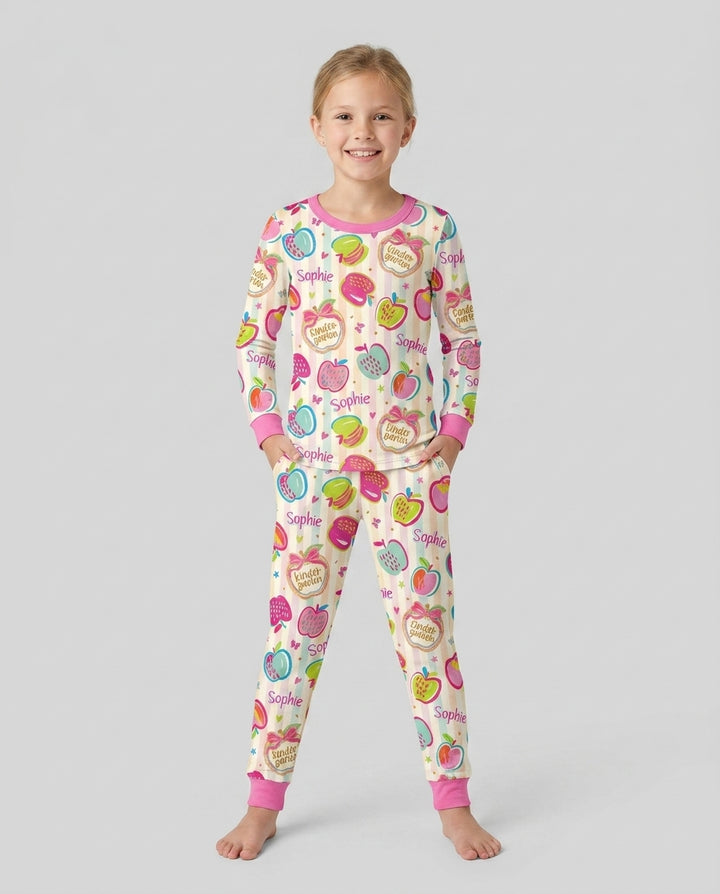 Custom Grade Preppy Apple Bamboo Two Piece Long Sleeve Pajama Set