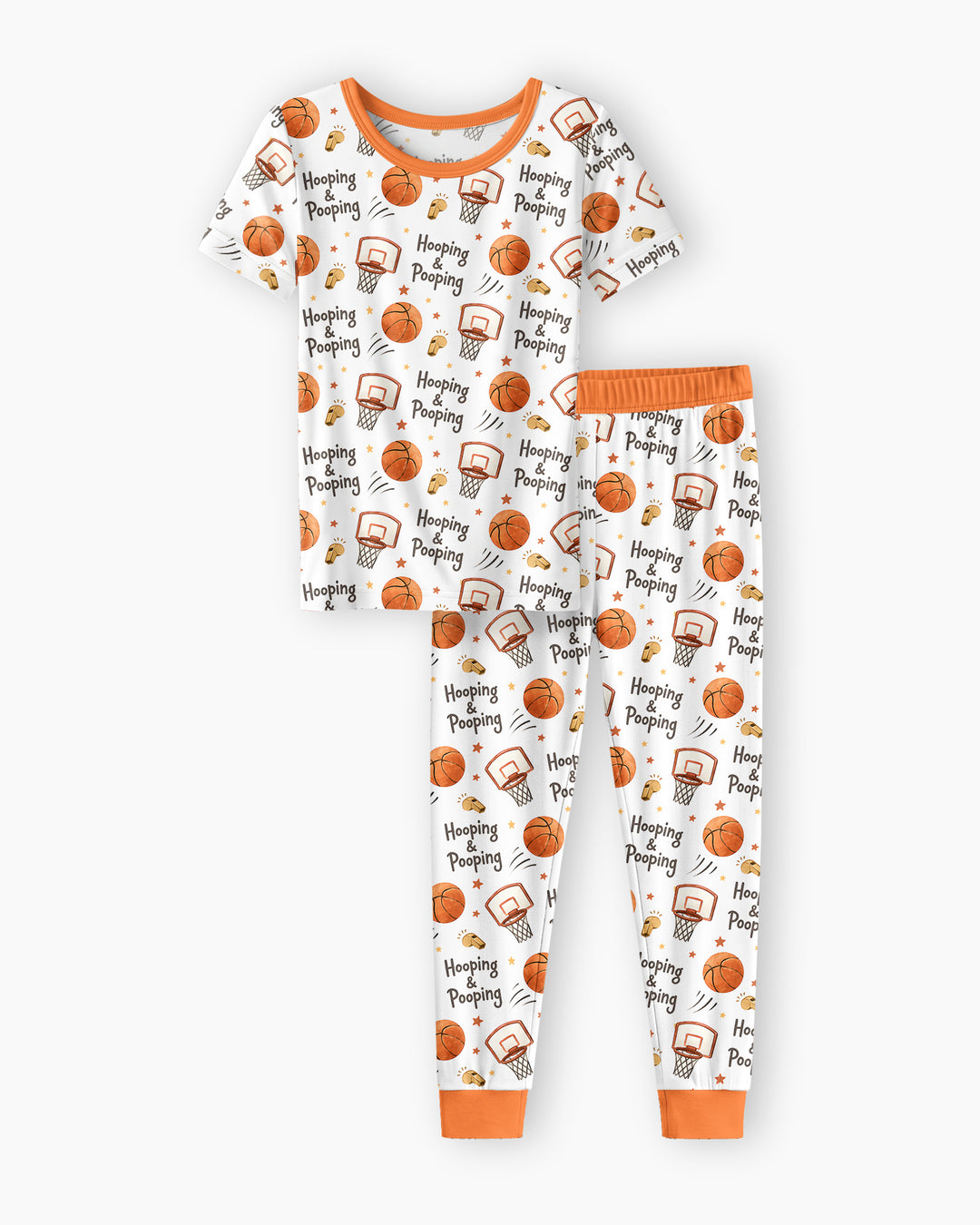 Funny Basketball Hooping & Pooping Bamboo Two Piece Short Sleeve Pajama Set
