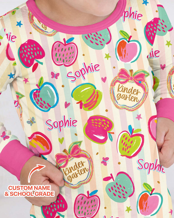 Custom Grade Preppy Apple Bamboo Two Piece Long Sleeve Pajama Set