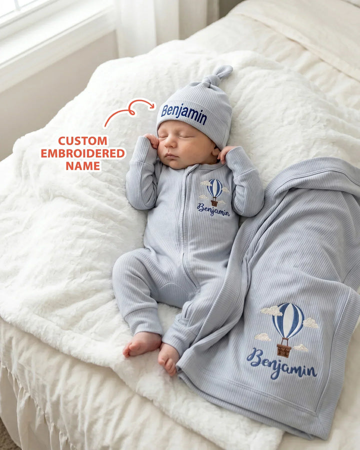 Personalized First Journey Embroidered Ribbed Bamboo Blanket
