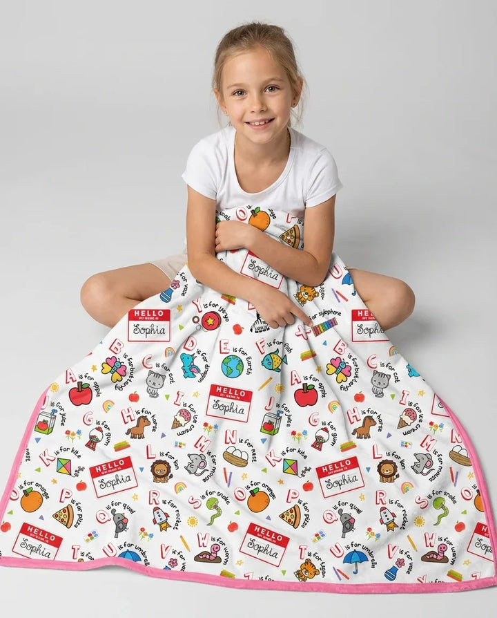 Custom Name Hello School ABCs Bamboo Blanket