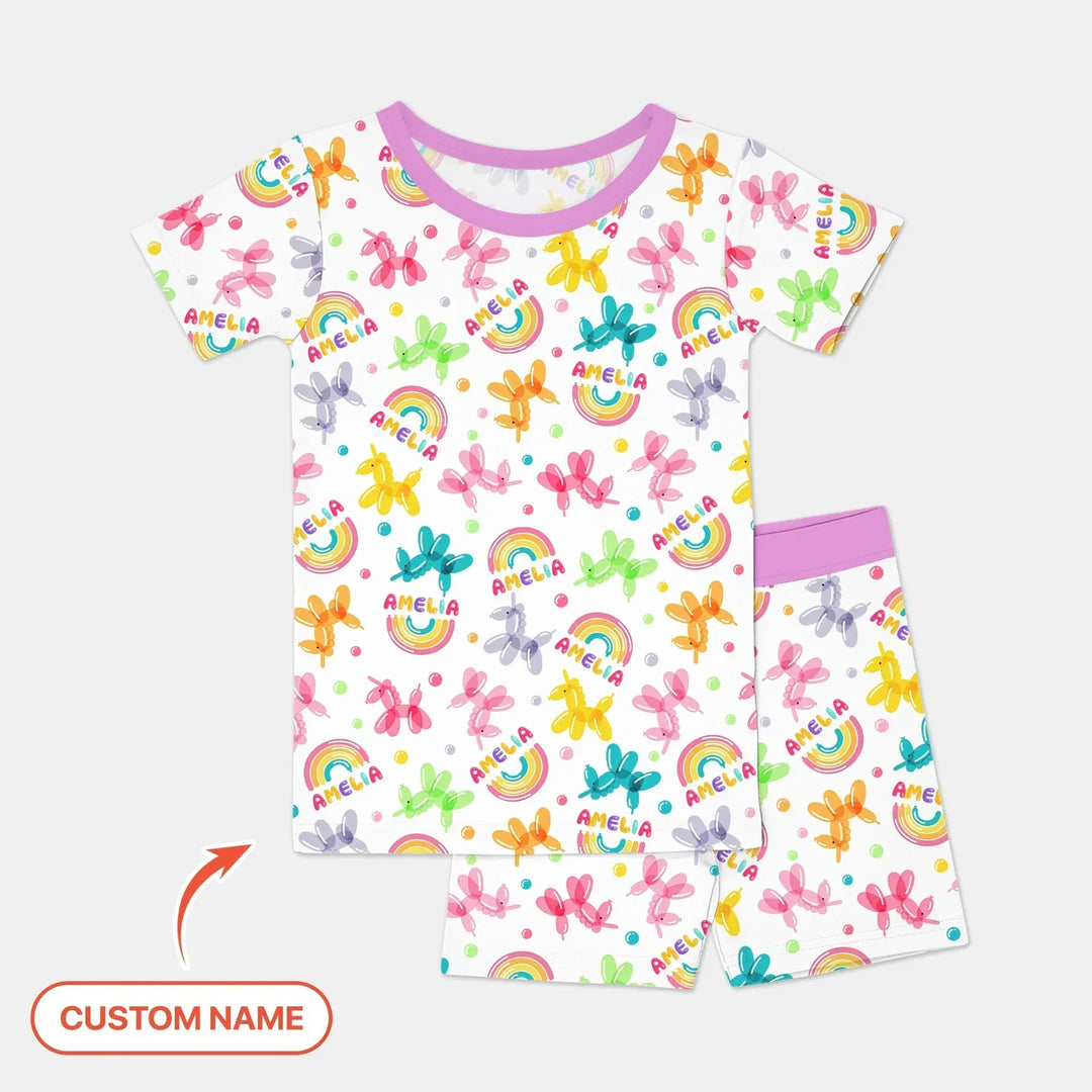 Sweet Balloon Dreams Custom Name Bamboo Two Piece Short Sleeve Shorts Pajama Set