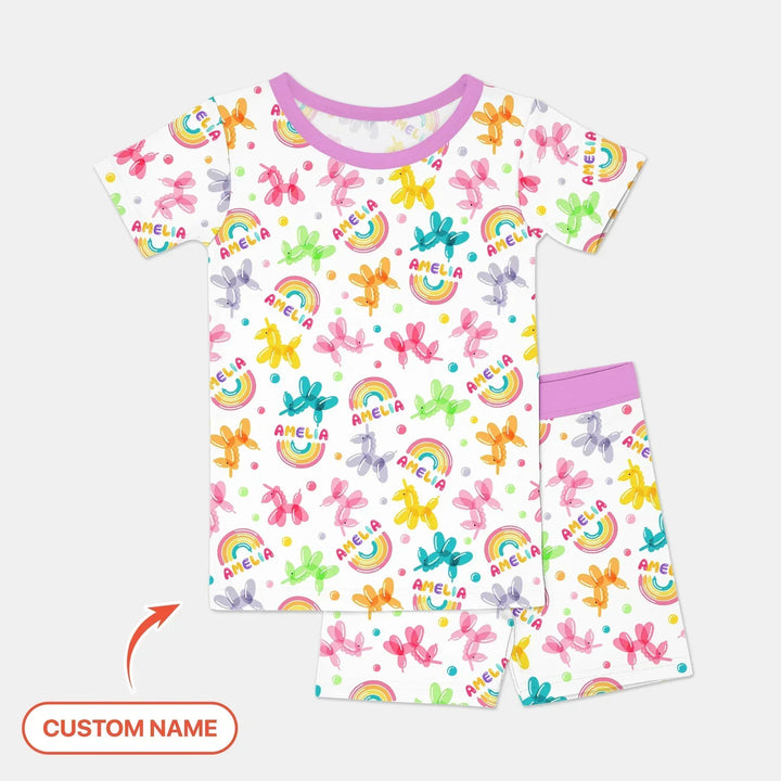 Sweet Balloon Dreams Custom Name Bamboo Two Piece Short Sleeve Shorts Pajama Set