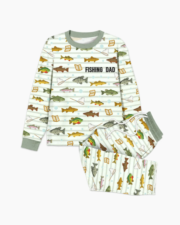 Embroidered Fishing Dad And Me Matching Bamboo Men's Pajama Set