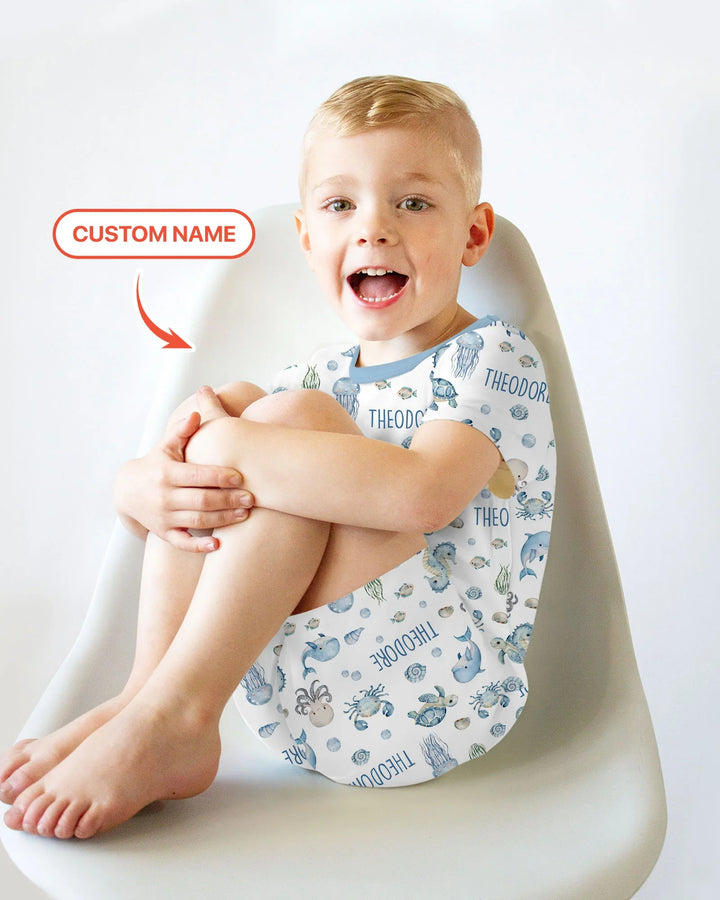 Custom Name Ocean Friends  Bamboo Two Piece Short Sleeve Shorts Pajama Set