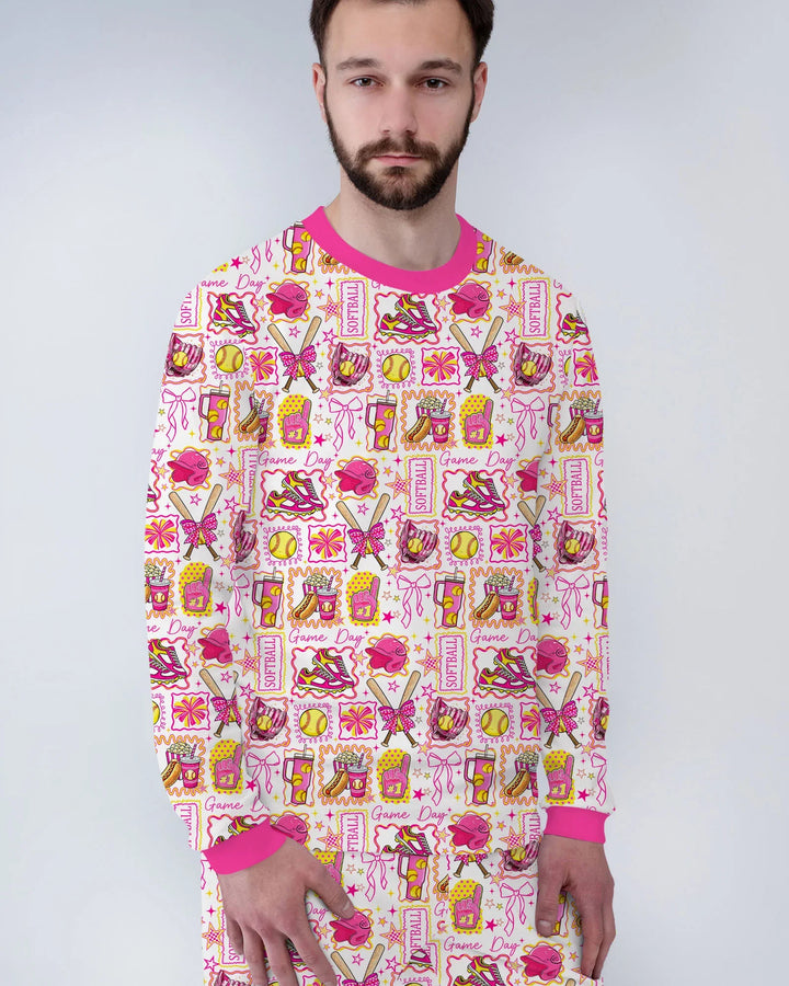 Pink Softball Game Day Bamboo Men's Pajama Set