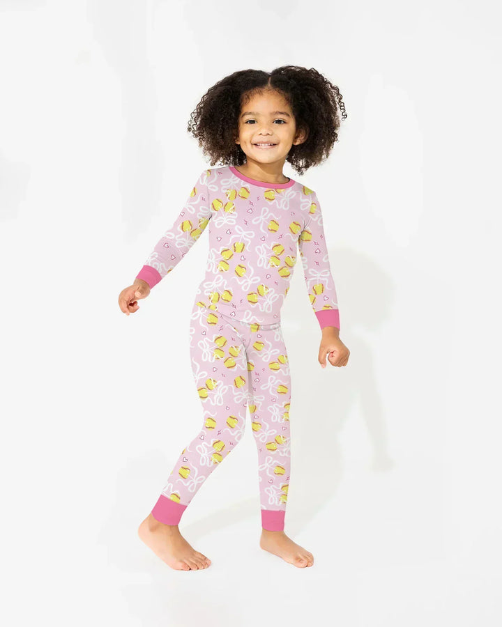 Softball Cherry Mom And Girl Matching Bamboo Two Piece Long Sleeve Pajama Set