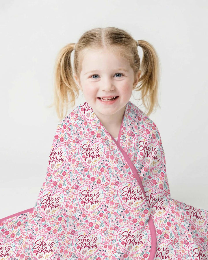 She Is Mom Floral Bamboo Blanket
