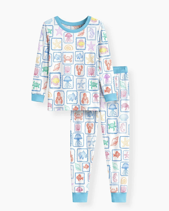 Coastal Treasures Family Matching Bamboo Two Piece Long Sleeve Pajama Set