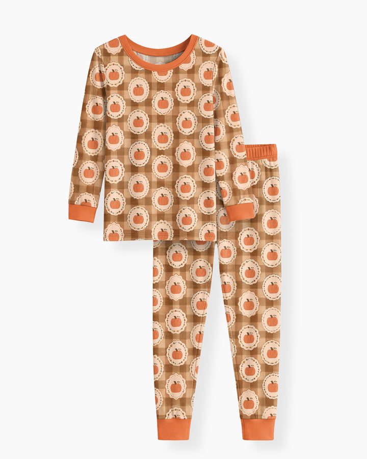 Folksy Framed Gingham Pumpkin Bamboo Two Piece Long Sleeve Pajama Set