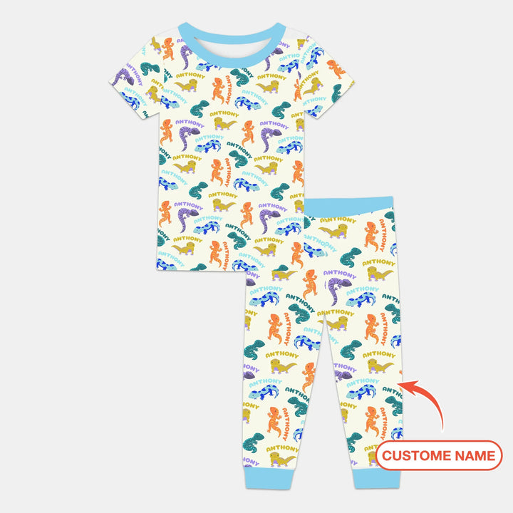 Custom Name Little Salamander Bamboo Two Piece Short Sleeve Pajama Set