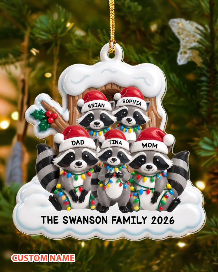 Raccoon Family Christmas Acrylic Ornament